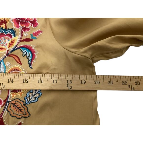 Savanna Jane bohemian embroidered tunic bell sleeves mustard color size M - Picture 6 of 8